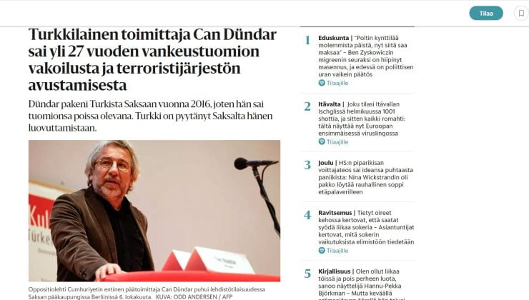 Can Dündar’ın hapis cezası Fin basınında